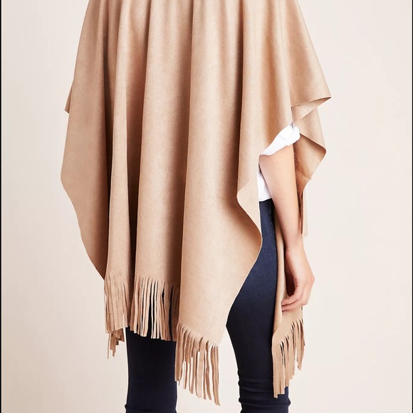 Faux Suede Poncho in taupe color - Picture 5 of 10